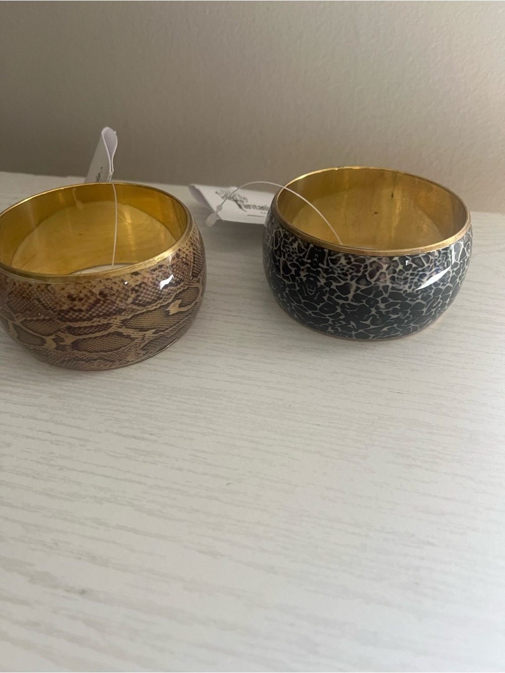 Source Unknown Gold-Trim Brown Snake and Black Crackle Bangle Set - Picture 2 of 5